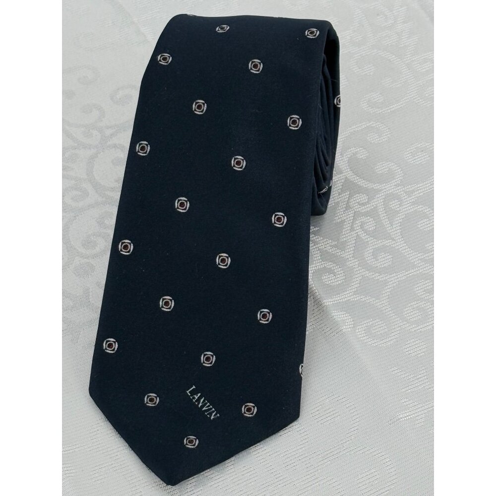 Lanvin Mens Silk Tie Navy With‎ Geometric Pattern France
